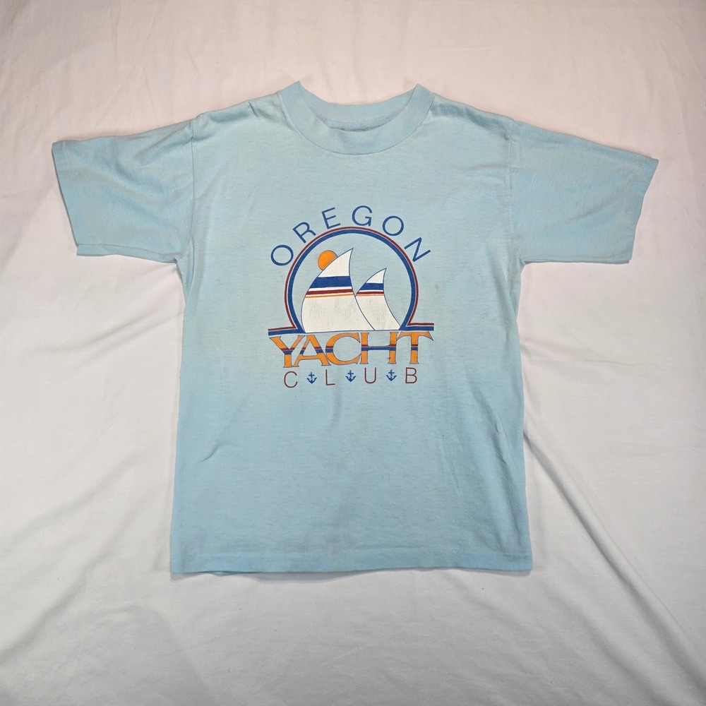 Vintage Super Shirts Oregon Yacht Club T-Shirt Mens Medium Blue Made in USA 80s